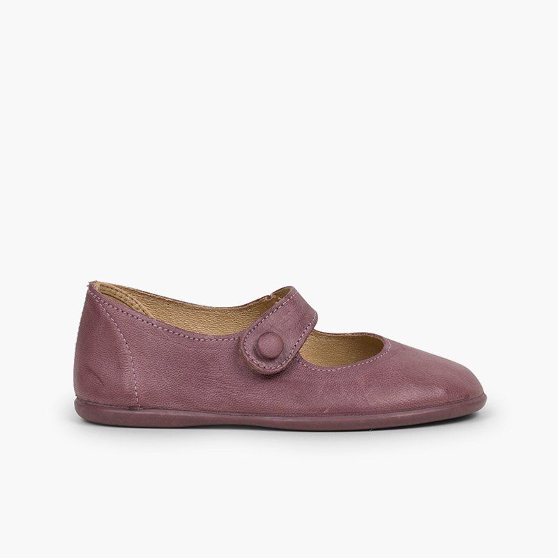 Girls' Leather Mary Janes with loop fasteners and Button