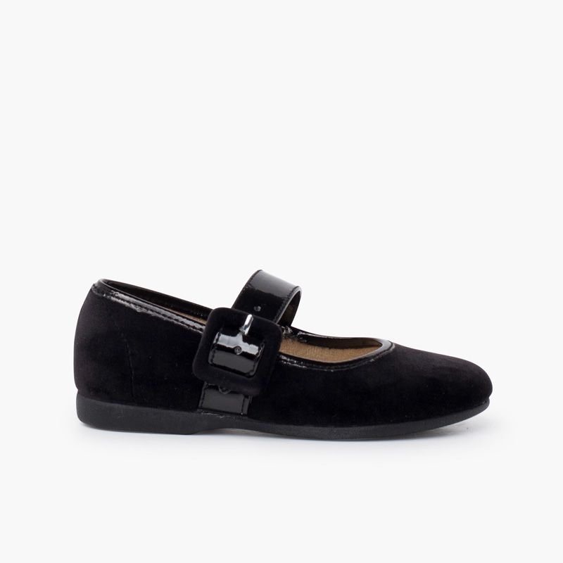 Velvet mary jane wide strap type patent leather