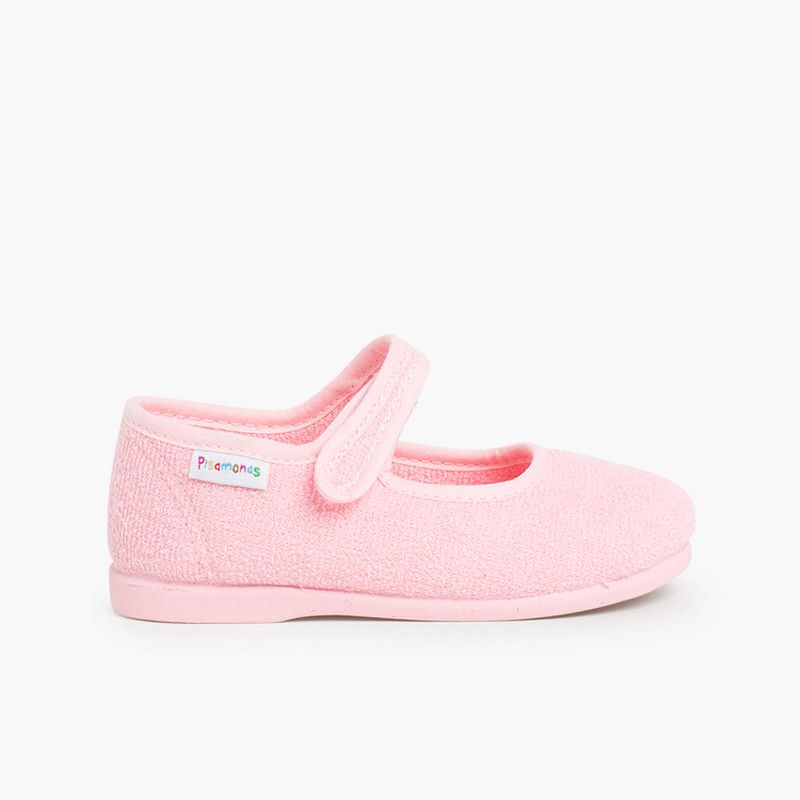Girls Towelling Bouclé Mary Jane Slippers