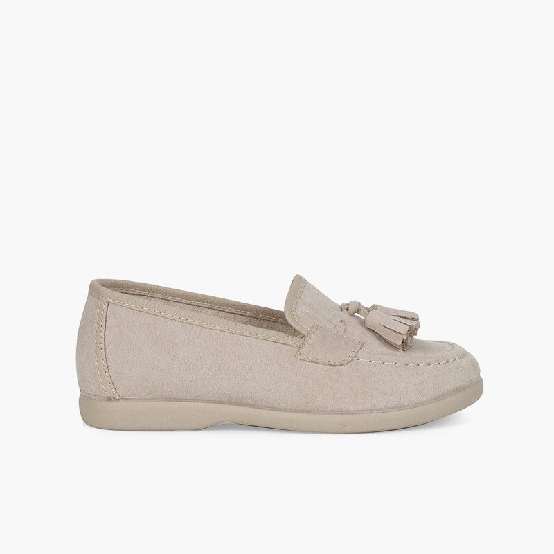 Faux suede moccasins with tassels
