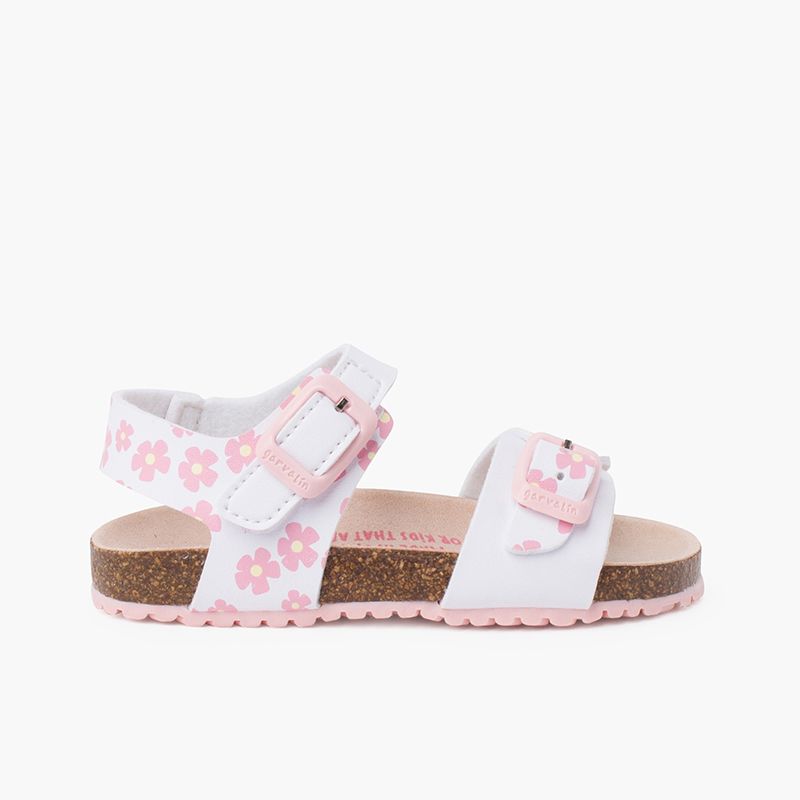 Sandals with flowers double buckle and bio sole