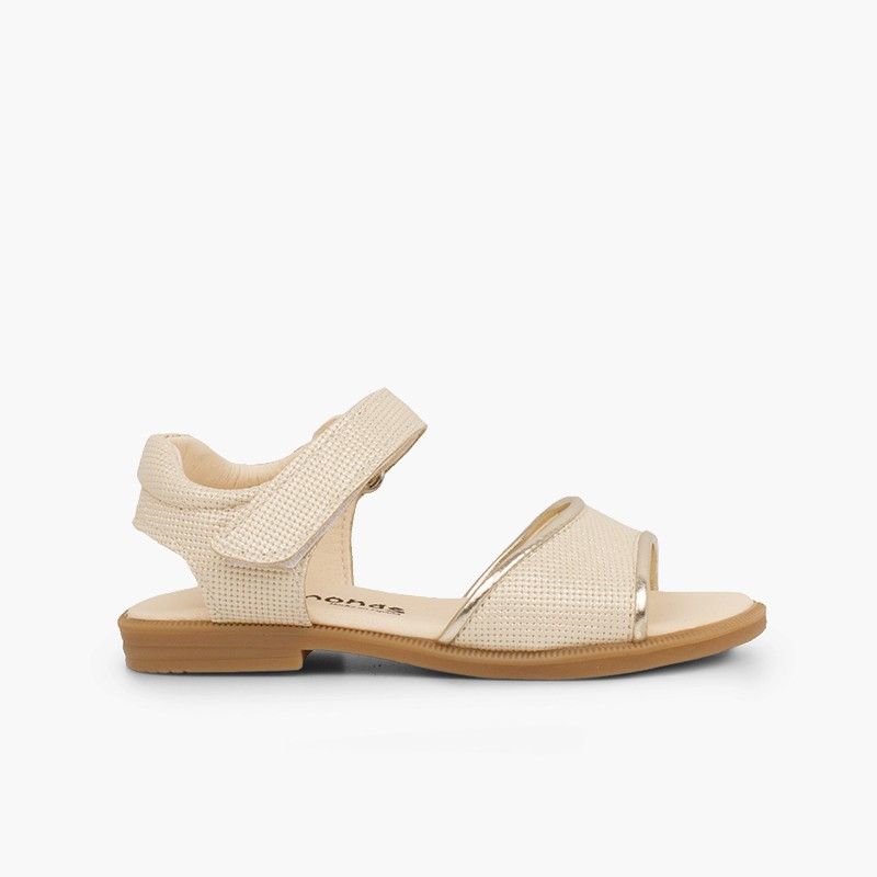 Shiny leather sandals girls loop fasteners