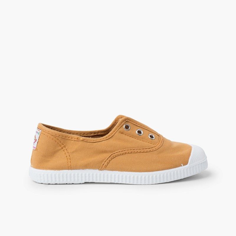 Rubber Toe Cap Canvas Trainers Without Laces