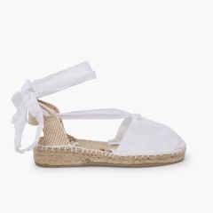 Plain Ankle-Tie Espadrilles White