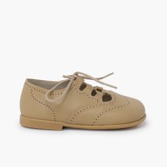 Leather Lace-Up Oxford Shoes Camel
