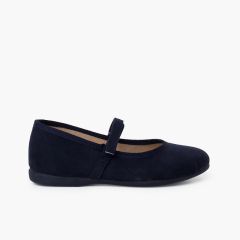 Girls Riptape Faux Suede Mary Janes Navy Blue