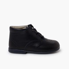 Leather Lace-Up Oxford Booties Navy Blue