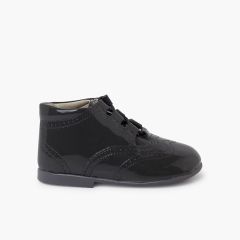Patent Type Lace-Up Oxford Booties Grey