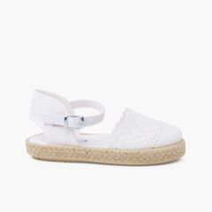 Girls Buckle Up Brogue Espadrille Wedge White