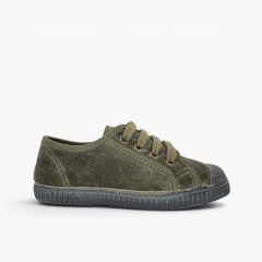 Velvet Lace-up Trainers  Khaki