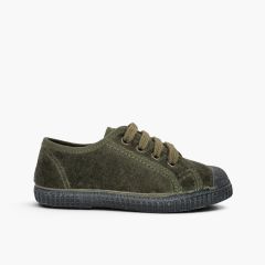 Velvet Lace-up Trainers  Khaki