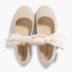 Linen Mary Janes With Beige Bow Linen