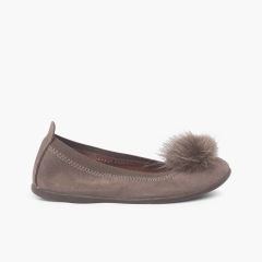 Girl´s and women´s ballet shoes with a pompom Taupe