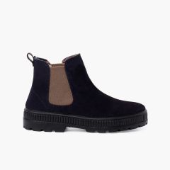 Kids Boots Track Sole with Elastic Navy Blue