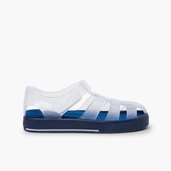 Jelly shoes with loop fasteners colored sole Navy Blue