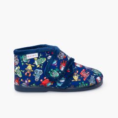 Kids Boot Slippers with Drawings blue  robots