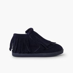 Side zip fringed split ankle boot Navy Blue