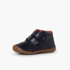Boys leather boots double riptape reinforced toecap Navy Blue