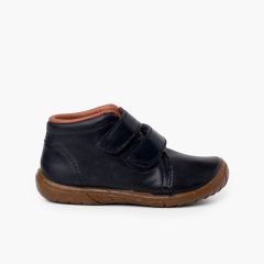 Boys leather boots double riptape reinforced toecap Navy Blue