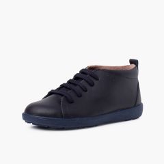 Leather Shoes type Ankle Boots Lace-up Navy Blue