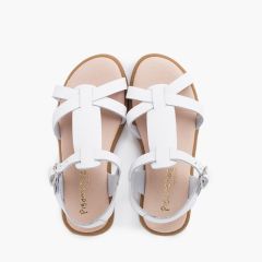 Girl leather sandals with buckle closure straps White