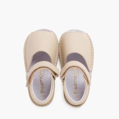 Leather menorcan baby sandals adherent strip  Beige