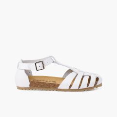  Woman and children leather sandals with bio sole White