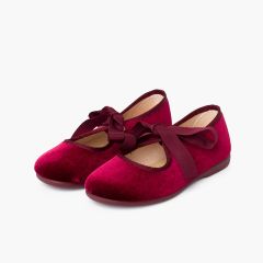 Girls velvet mary jane with faille bow Burgundy
