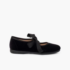 Girls velvet mary jane with faille bow Black