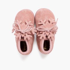 Suede lace-up boots with snowflake ornament Pink