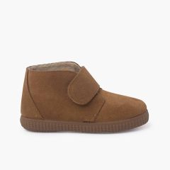 Furry adherent wide strap ankle boots Camel