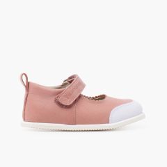 Sport leather mary janes with toe cap and riptape fastening Pink