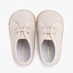 Linen and jute baby shoes with elastic laces Off-White