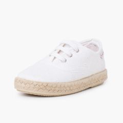 Espadrille-type Trainers Swiss Embroidered Fabric White