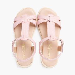 Soft leather sandals braided central strap Pink