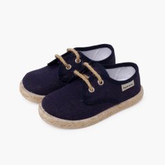 Linen bluchers with jute laces and sole Navy Blue