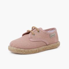 Linen bluchers with jute laces and sole Old Rose