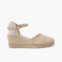 Women's wedge espadrilles with buckle Beige