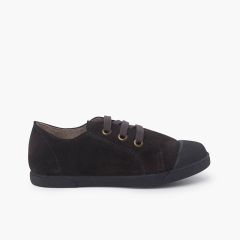 Suede trainers with rubber toe cap and laces   Grey