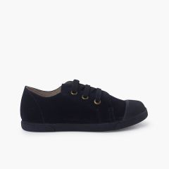 Suede trainers with rubber toe cap and laces   Navy Blue