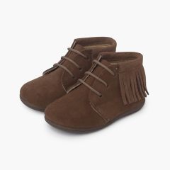 Fringed Lace-Up Boots First Steps Taupe