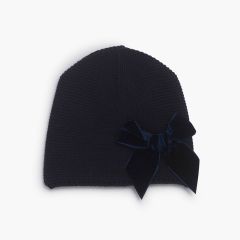 Winter beanie with velvet side bow Navy Blue