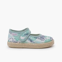 Mary Janes espadrille sole branches design Aquamarine