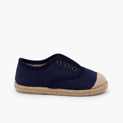 Linen trainers without laces jute toecap Navy Blue