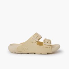 Double buckle EVA sole flip flops ivory