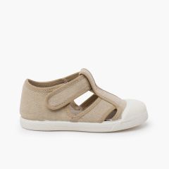 Eco canvas sandals rubber toecap Beige