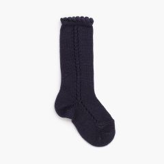 Lateral openwork perlé socks Navy Blue