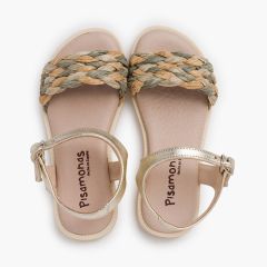 Braided shovel sandals buckle fastening Gold