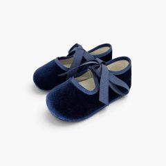 Velvet baby mary janes faya ribbons Navy Blue