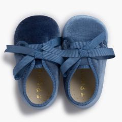 Velvet baby bluchers faya ribbons Blue Klein